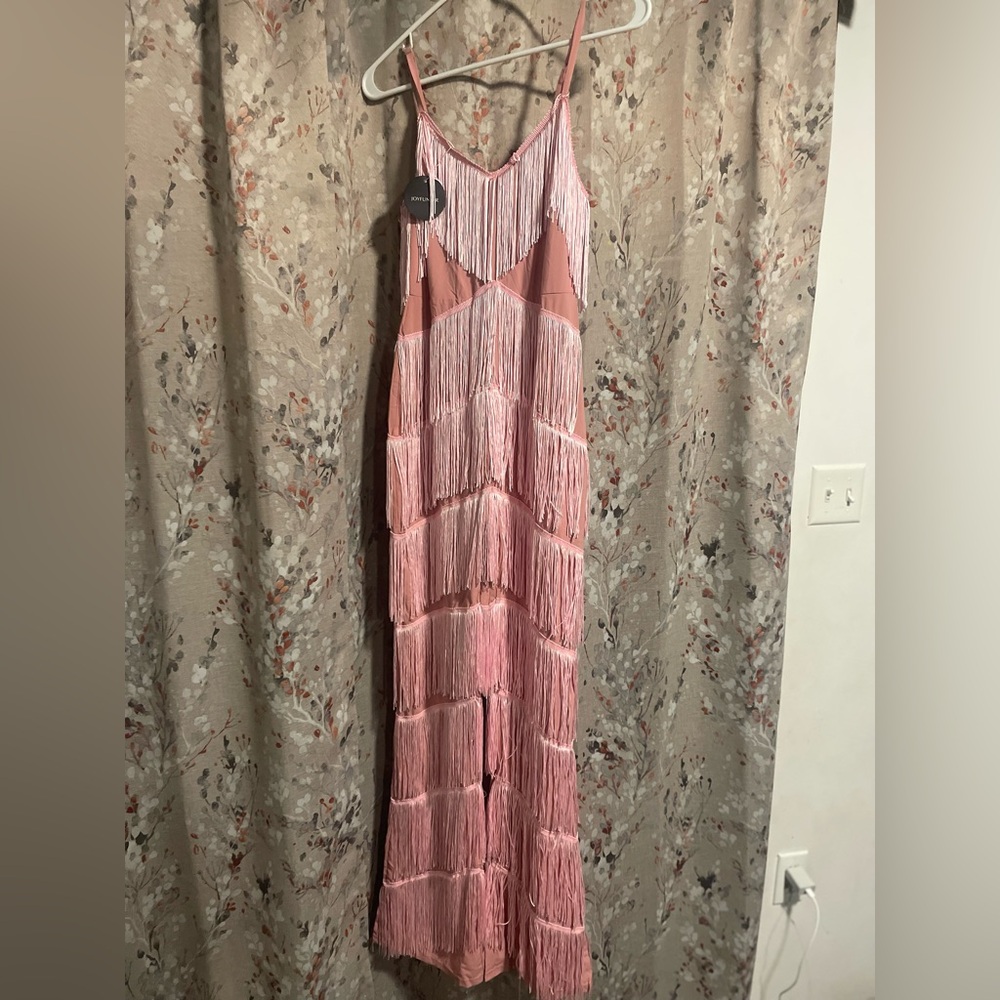 Joyfunear Pink Frill Pants Jumpsuit Polyester Spandex Women’s Small NWT Unique